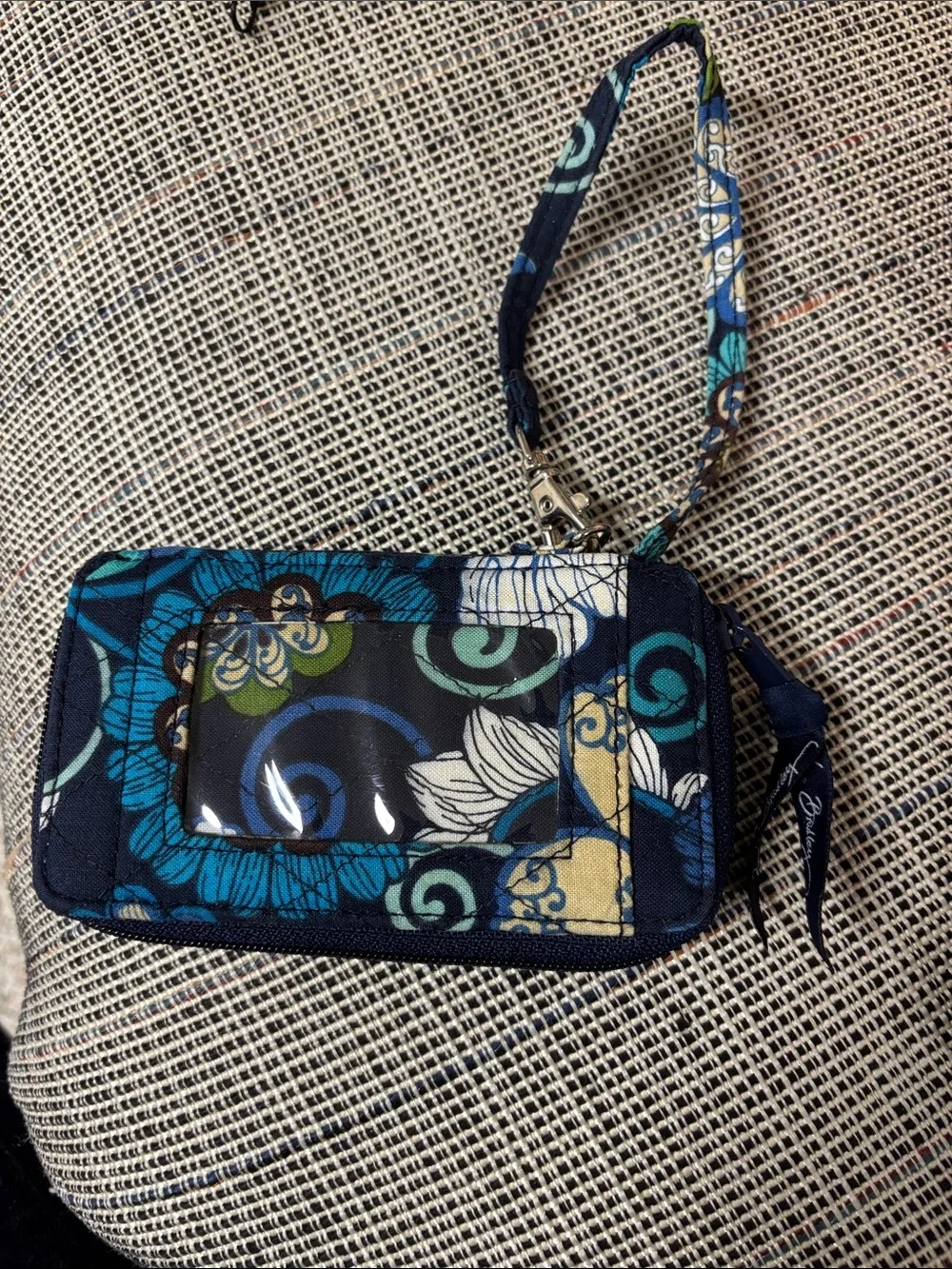 Vera Bradley Navy Teal Floral Wristlet ID Case